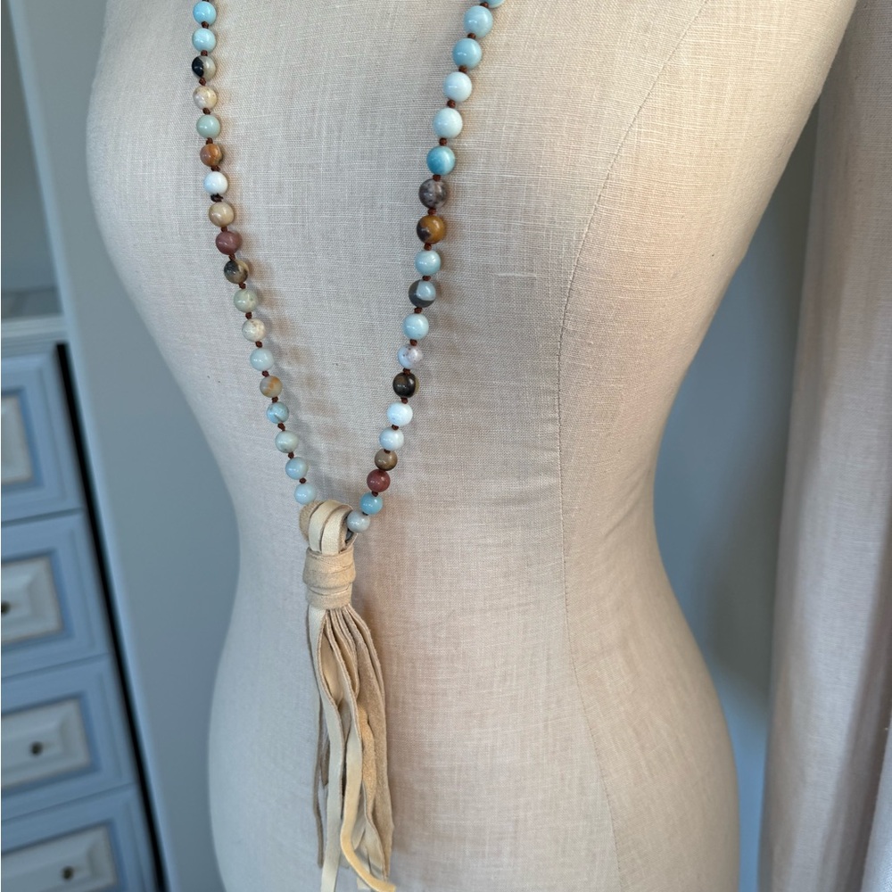 Beaded Tassel Necklace with Earth Tones